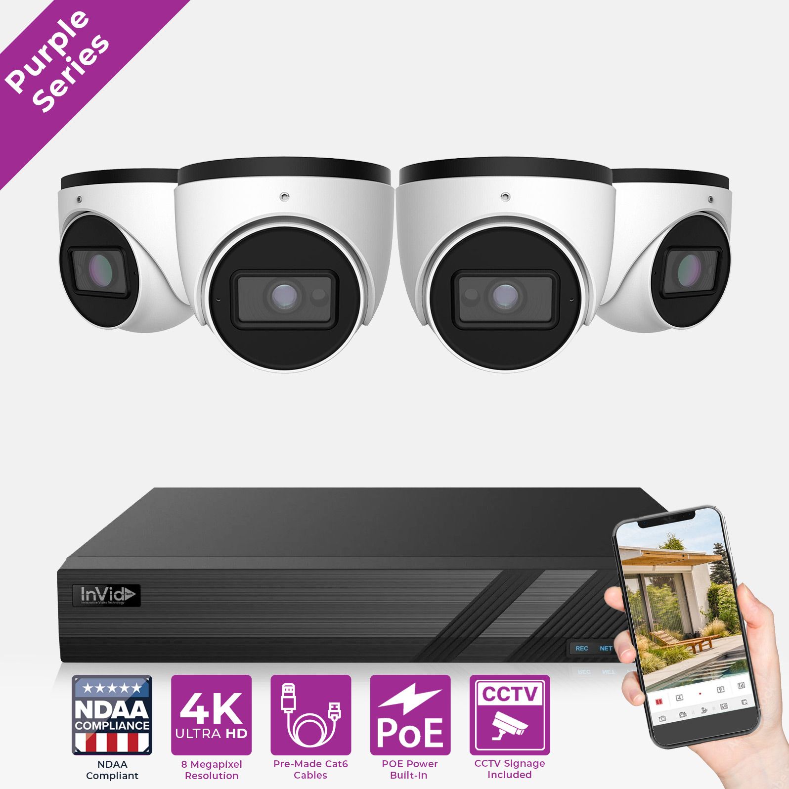 InVid AI-4ZX-12TB 4 Camera 4K Smart AI Surveillance System Turret - 12TB AI-4ZX-12TB by InVid