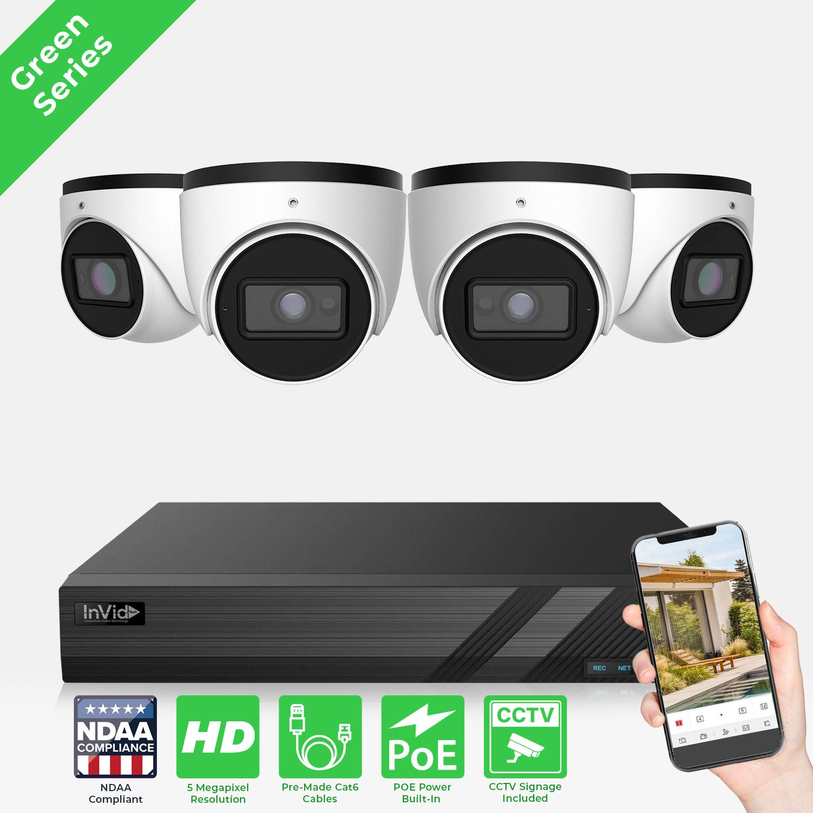 InVid ECO-4X-18TB 4 Camera 5MP Surveillance System Turret - 18TB ECO-4X-18TB by InVid